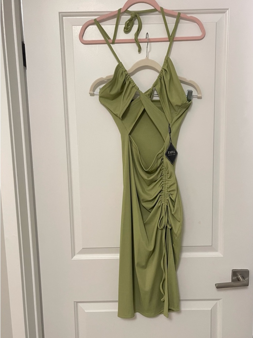 Zaful Olive Green Ruched Cutout Midi Dress